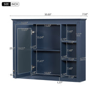 VanityFus 36-in Blue Bathroom Vanity Single Sink Medicine Cabinet Combo with Ceramic Top Undermount 2 Soft Close Doors 3 Drawers Adjustable Shelves (Mirror Included)