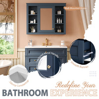 VanityFus 36-in Blue Bathroom Vanity Single Sink Medicine Cabinet Combo with Ceramic Top Undermount 2 Soft Close Doors 3 Drawers Adjustable Shelves (Mirror Included)