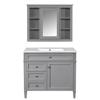 VanityFus 36-in Gray Bathroom Vanity Single Sink Medicine Cabinet Combo with Ceramic Top Undermount 2 Soft Close Doors 3 Drawers (Mirror Included) Adjustable Shelves