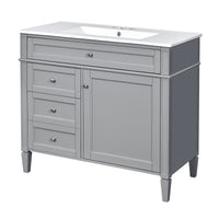 VanityFus 36-in Gray Bathroom Vanity Single Sink Medicine Cabinet Combo with Ceramic Top Undermount 2 Soft Close Doors 3 Drawers (Mirror Included) Adjustable Shelves