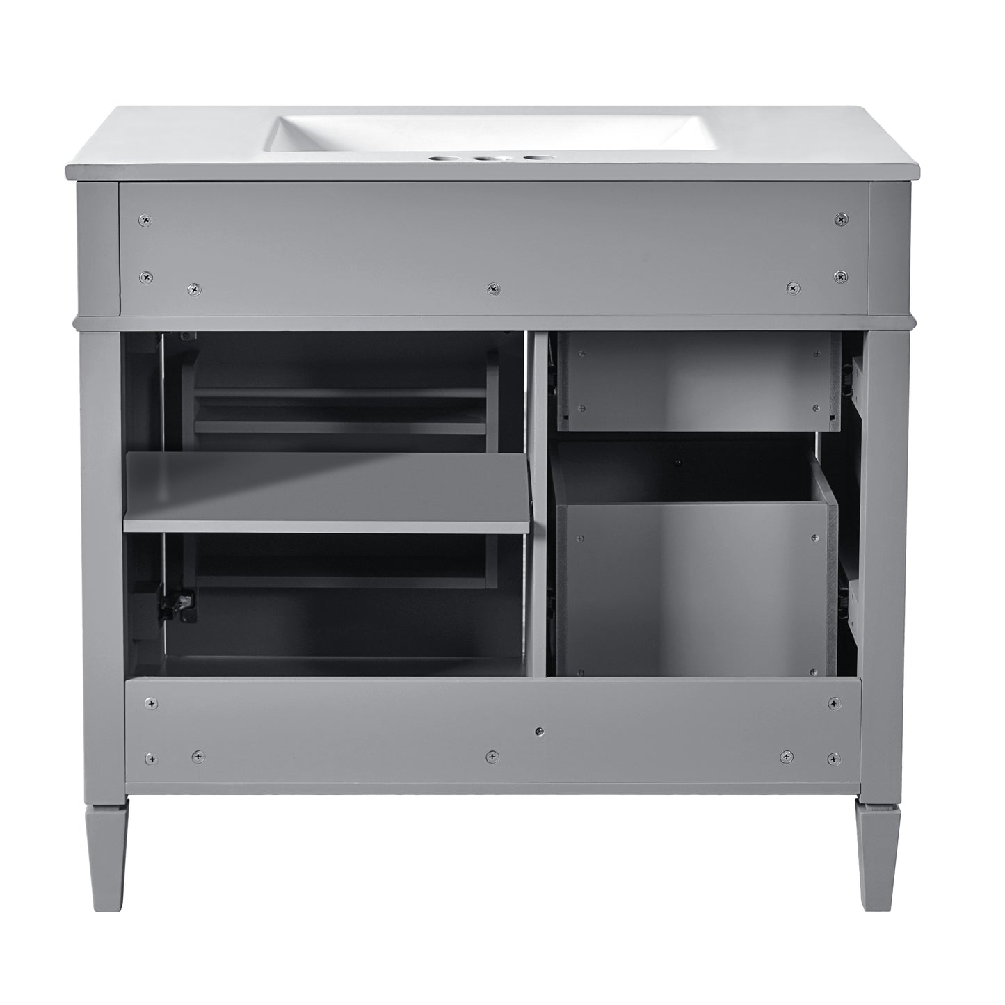 VanityFus 36-in Gray Bathroom Vanity Single Sink Medicine Cabinet Combo with Ceramic Top Undermount 2 Soft Close Doors 3 Drawers (Mirror Included) Adjustable Shelves