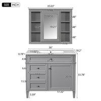 VanityFus 36-in Gray Bathroom Vanity Single Sink Medicine Cabinet Combo with Ceramic Top Undermount 2 Soft Close Doors 3 Drawers (Mirror Included) Adjustable Shelves