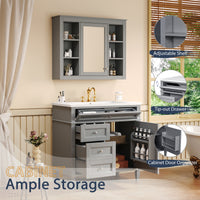 VanityFus 36-in Gray Bathroom Vanity Single Sink Medicine Cabinet Combo with Ceramic Top Undermount 2 Soft Close Doors 3 Drawers (Mirror Included) Adjustable Shelves