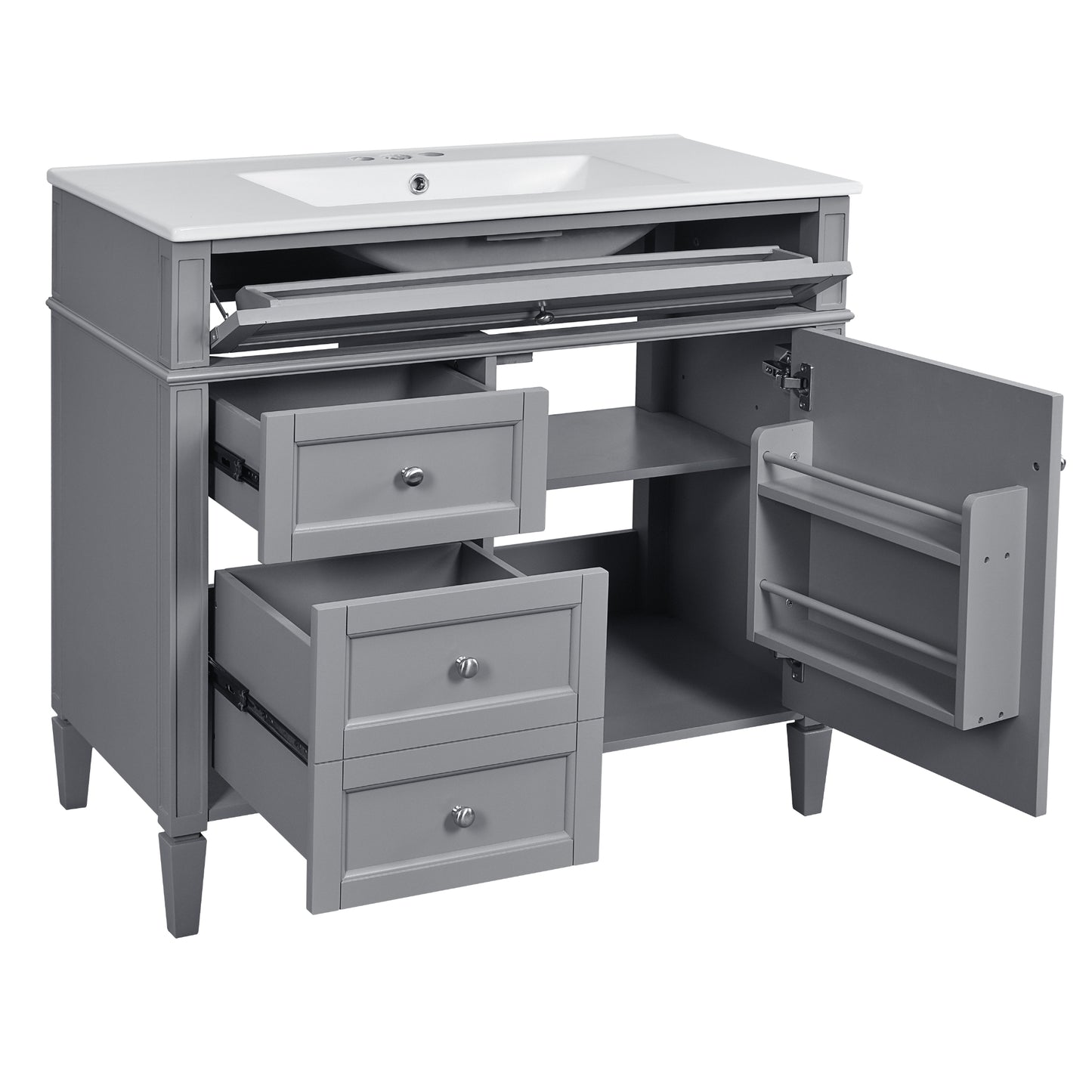 VanityFus 36-in Gray Bathroom Vanity Single Sink Medicine Cabinet Combo with Ceramic Top Undermount 2 Soft Close Doors 3 Drawers (Mirror Included) Adjustable Shelves