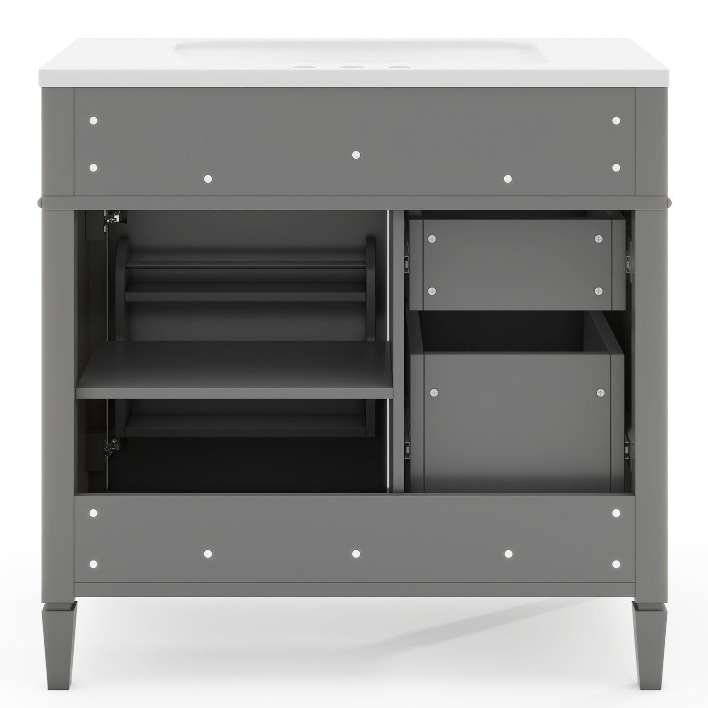 VanityFus 36-in Gray Bathroom Vanity Single Sink Medicine Cabinet Combo with Ceramic Top Undermount 2 Soft Close Doors 3 Drawers Adjustable Shelves (Mirror Included)