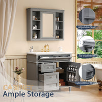 VanityFus 36-in Gray Bathroom Vanity Single Sink Medicine Cabinet Combo with Ceramic Top Undermount 2 Soft Close Doors 3 Drawers Adjustable Shelves (Mirror Included)