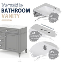 VanityFus 36-in Gray Bathroom Vanity Single Sink Medicine Cabinet Combo with Ceramic Top Undermount 2 Soft Close Doors 3 Drawers Adjustable Shelves (Mirror Included)