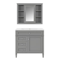 VanityFus 36-in Gray Bathroom Vanity Single Sink Medicine Cabinet Combo with Ceramic Top Undermount 2 Soft Close Doors 3 Drawers Adjustable Shelves (Mirror Included)
