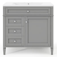 VanityFus 36-in Gray Bathroom Vanity Single Sink Medicine Cabinet Combo with Ceramic Top Undermount 2 Soft Close Doors 3 Drawers Adjustable Shelves (Mirror Included)