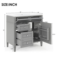 VanityFus 36-in Gray Bathroom Vanity Single Sink Medicine Cabinet Combo with Ceramic Top Undermount 2 Soft Close Doors 3 Drawers Adjustable Shelves (Mirror Included)