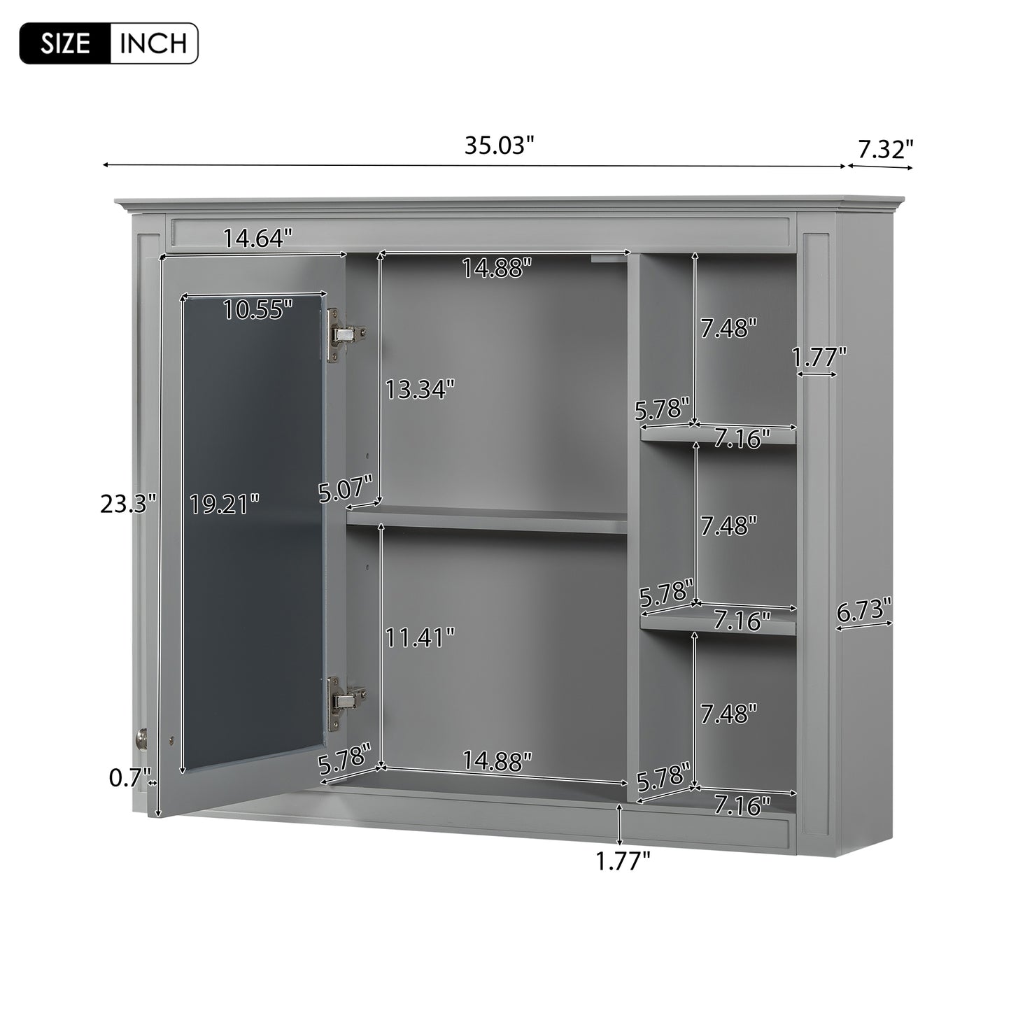 VanityFus 36-in Gray Bathroom Vanity Single Sink Medicine Cabinet Combo with Ceramic Top Undermount 2 Soft Close Doors 3 Drawers Adjustable Shelves (Mirror Included)