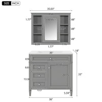 VanityFus 36-in Gray Bathroom Vanity Single Sink Medicine Cabinet Combo with Ceramic Top Undermount 2 Soft Close Doors 3 Drawers Adjustable Shelves (Mirror Included)