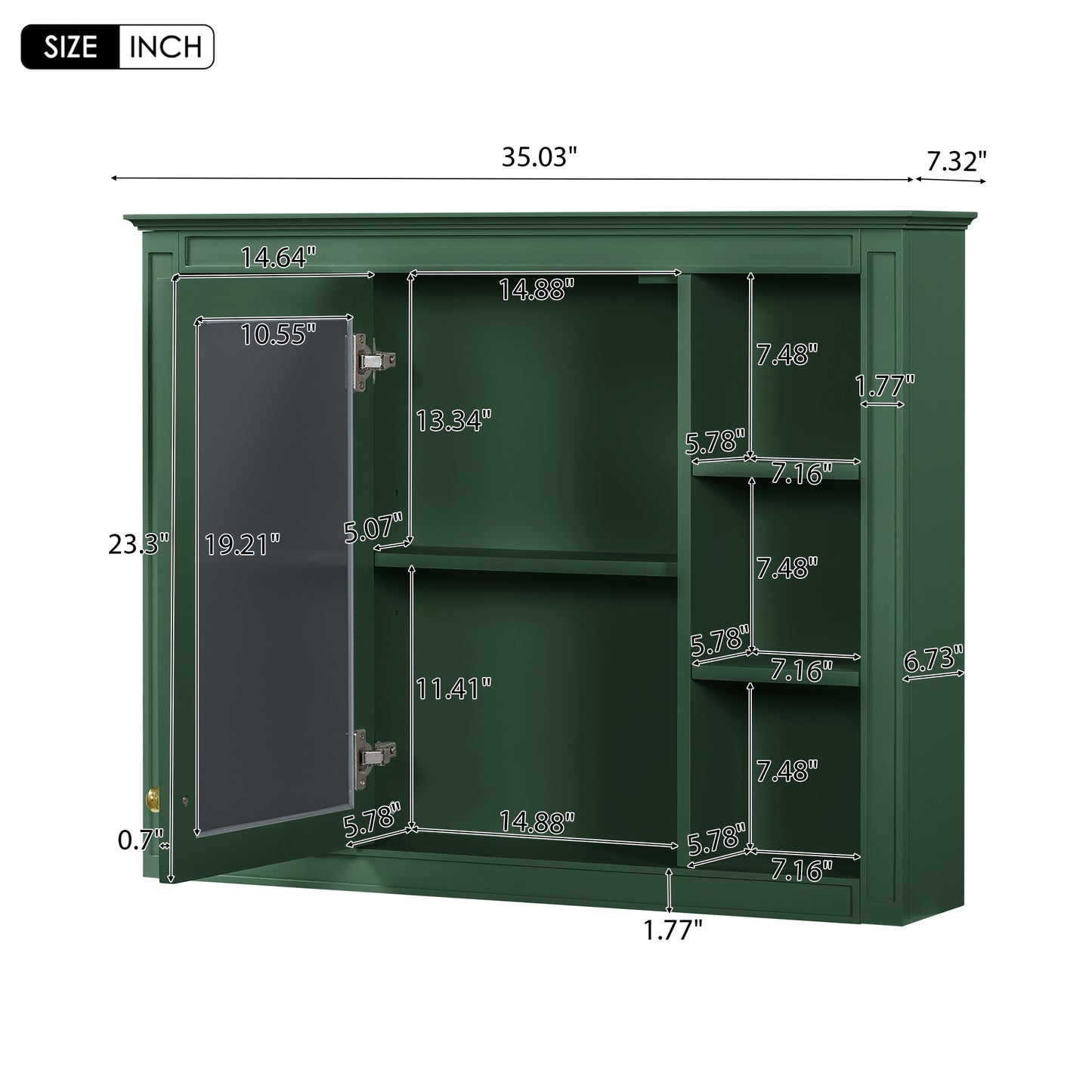 VanityFus 36-in Green Bathroom Vanity Single Sink Medicine Cabinet Combo with Ceramic Top Undermount 2 Soft Close Doors 3 Drawers (Mirror Included) Adjustable Shelves