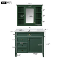 VanityFus 36-in Green Bathroom Vanity Single Sink Medicine Cabinet Combo with Ceramic Top Undermount 2 Soft Close Doors 3 Drawers (Mirror Included) Adjustable Shelves