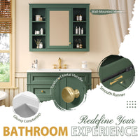 VanityFus 36-in Green Bathroom Vanity Single Sink Medicine Cabinet Combo with Ceramic Top Undermount 2 Soft Close Doors 3 Drawers (Mirror Included) Adjustable Shelves