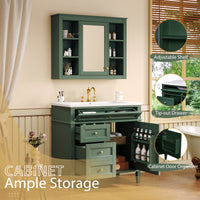 VanityFus 36-in Green Bathroom Vanity Single Sink Medicine Cabinet Combo with Ceramic Top Undermount 2 Soft Close Doors 3 Drawers (Mirror Included) Adjustable Shelves