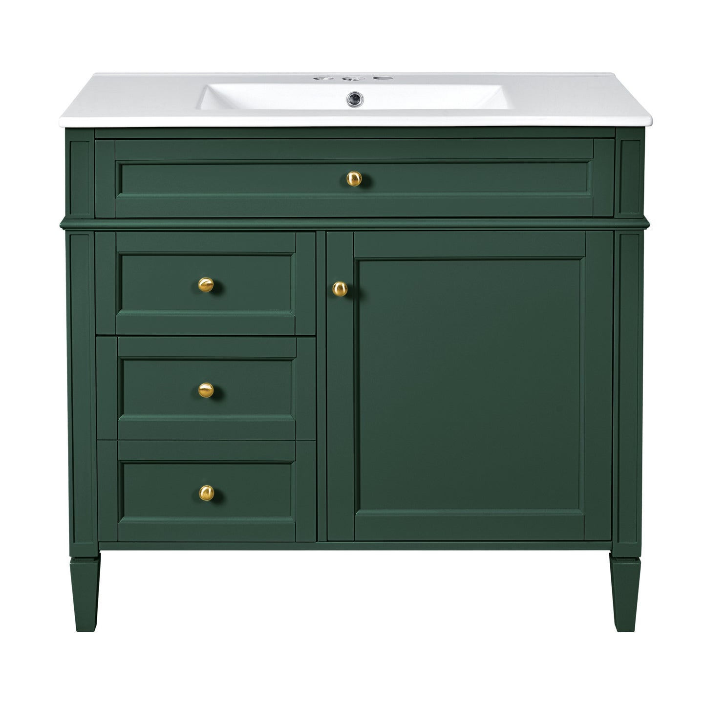 VanityFus 36-in Green Bathroom Vanity Single Sink Medicine Cabinet Combo with Ceramic Top Undermount 2 Soft Close Doors 3 Drawers (Mirror Included) Adjustable Shelves