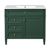 VanityFus 36-in Green Bathroom Vanity Single Sink Medicine Cabinet Combo with Ceramic Top Undermount 2 Soft Close Doors 3 Drawers (Mirror Included) Adjustable Shelves