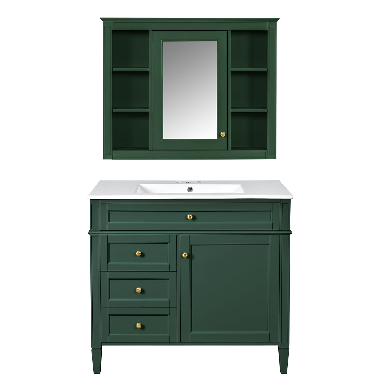 VanityFus 36-in Green Bathroom Vanity Single Sink Medicine Cabinet Combo with Ceramic Top Undermount 2 Soft Close Doors 3 Drawers (Mirror Included) Adjustable Shelves
