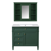 VanityFus 36-in Green Bathroom Vanity Single Sink Medicine Cabinet Combo with Ceramic Top Undermount 2 Soft Close Doors 3 Drawers (Mirror Included) Adjustable Shelves