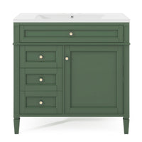 VanityFus 36-in Green Bathroom Vanity Single Sink Medicine Cabinet Combo with Ceramic Top Undermount 2 Soft Close Doors 3 Drawers Adjustable Shelves (Mirror Included)