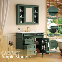 VanityFus 36-in Green Bathroom Vanity Single Sink Medicine Cabinet Combo with Ceramic Top Undermount 2 Soft Close Doors 3 Drawers Adjustable Shelves (Mirror Included)