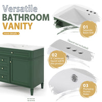 VanityFus 36-in Green Bathroom Vanity Single Sink Medicine Cabinet Combo with Ceramic Top Undermount 2 Soft Close Doors 3 Drawers Adjustable Shelves (Mirror Included)