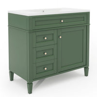 VanityFus 36-in Green Bathroom Vanity Single Sink Medicine Cabinet Combo with Ceramic Top Undermount 2 Soft Close Doors 3 Drawers Adjustable Shelves (Mirror Included)