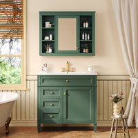 VanityFus 36-in Green Bathroom Vanity Single Sink Medicine Cabinet Combo with Ceramic Top Undermount 2 Soft Close Doors 3 Drawers Adjustable Shelves (Mirror Included)