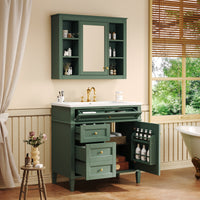 VanityFus 36-in Green Bathroom Vanity Single Sink Medicine Cabinet Combo with Ceramic Top Undermount 2 Soft Close Doors 3 Drawers Adjustable Shelves (Mirror Included)