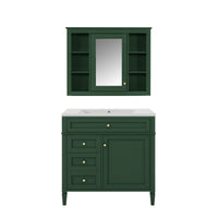 VanityFus 36-in Green Bathroom Vanity Single Sink Medicine Cabinet Combo with Ceramic Top Undermount 2 Soft Close Doors 3 Drawers Adjustable Shelves (Mirror Included)