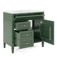 VanityFus 36-in Green Bathroom Vanity Single Sink Medicine Cabinet Combo with Ceramic Top Undermount 2 Soft Close Doors 3 Drawers Adjustable Shelves (Mirror Included)