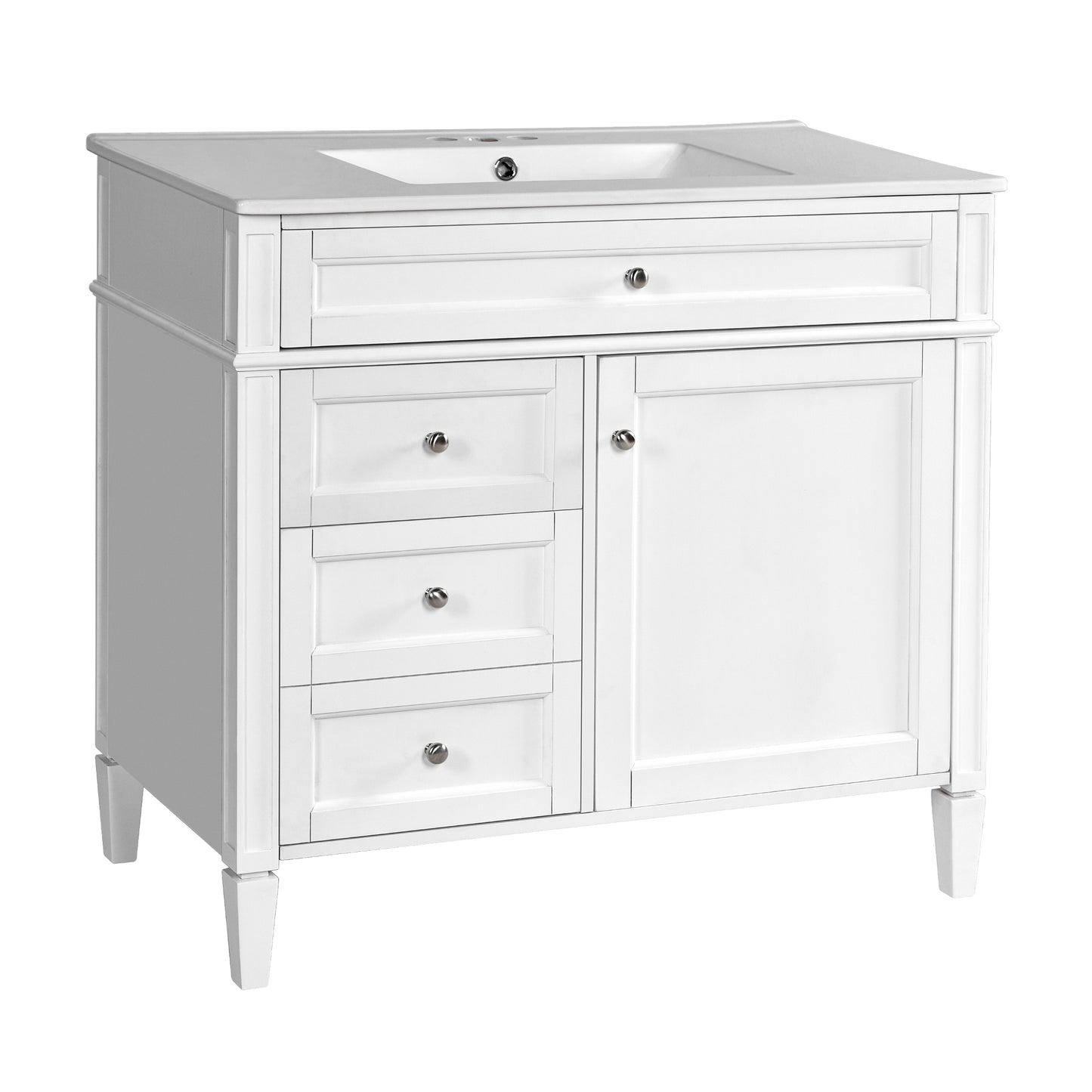 VanityFus 36-in White Bathroom Vanity Single Sink Medicine Cabinet Combo with Ceramic Top Undermount 2 Soft Close Doors 3 Drawers (Mirror Included) Adjustable Shelves