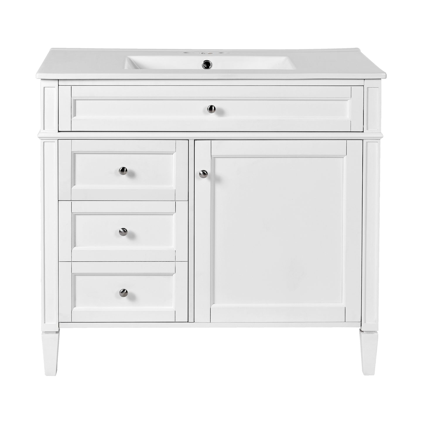 VanityFus 36-in White Bathroom Vanity Single Sink Medicine Cabinet Combo with Ceramic Top Undermount 2 Soft Close Doors 3 Drawers (Mirror Included) Adjustable Shelves