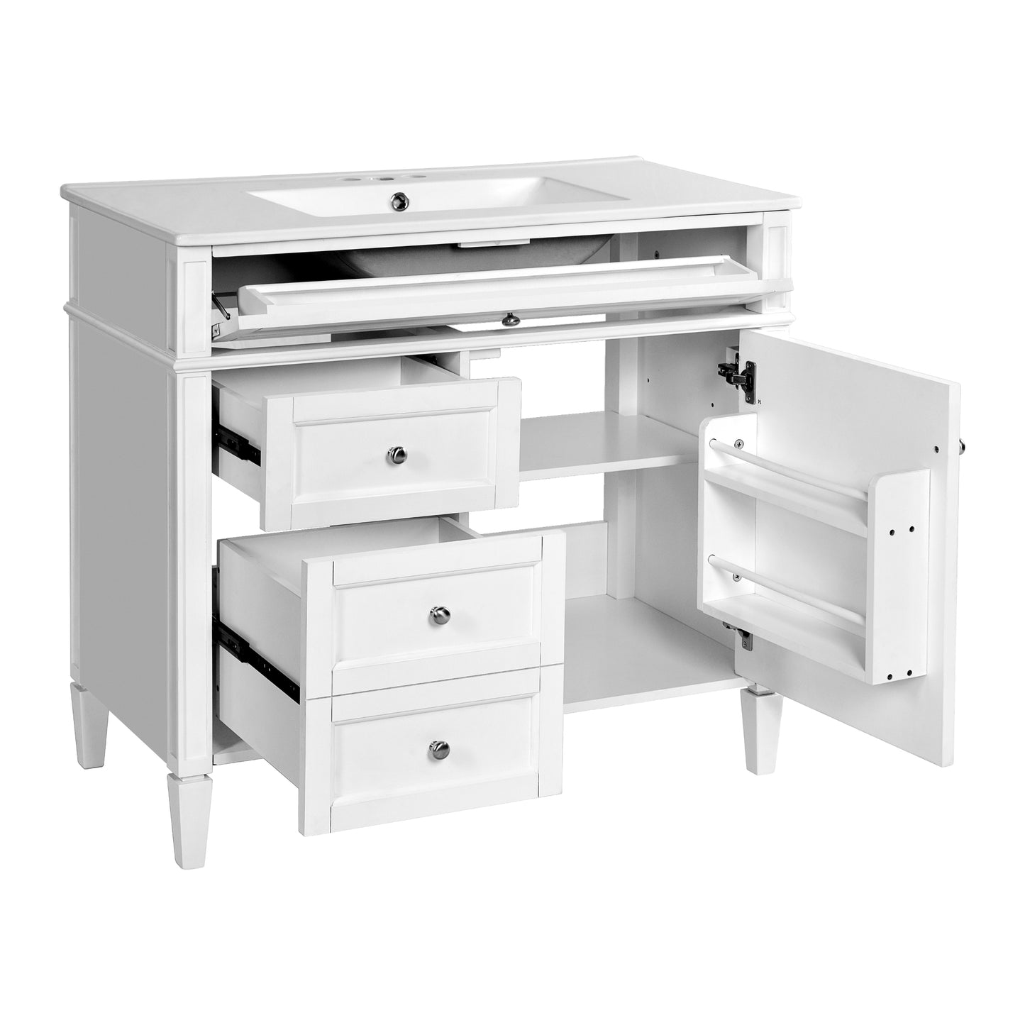 VanityFus 36-in White Bathroom Vanity Single Sink Medicine Cabinet Combo with Ceramic Top Undermount 2 Soft Close Doors 3 Drawers (Mirror Included) Adjustable Shelves