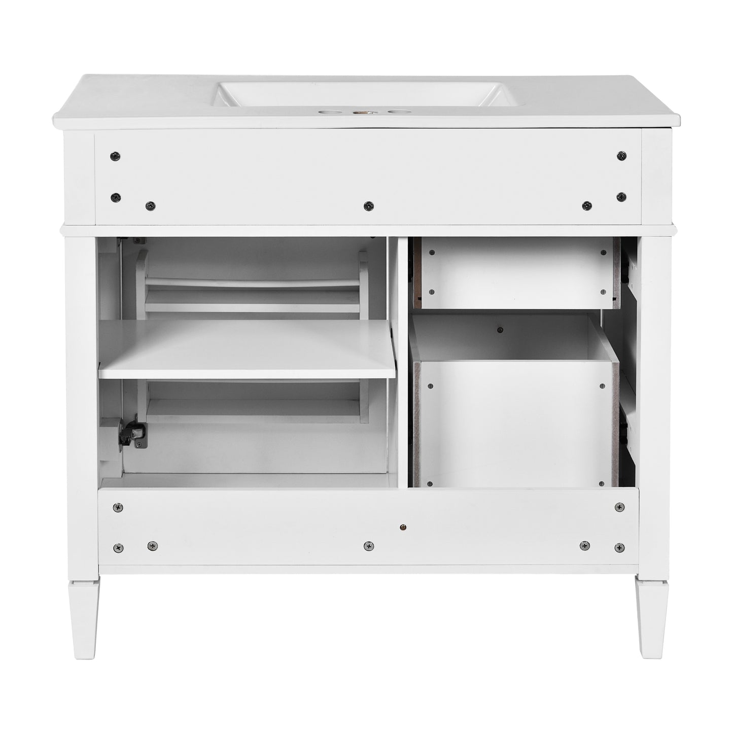 VanityFus 36-in White Bathroom Vanity Single Sink Medicine Cabinet Combo with Ceramic Top Undermount 2 Soft Close Doors 3 Drawers (Mirror Included) Adjustable Shelves