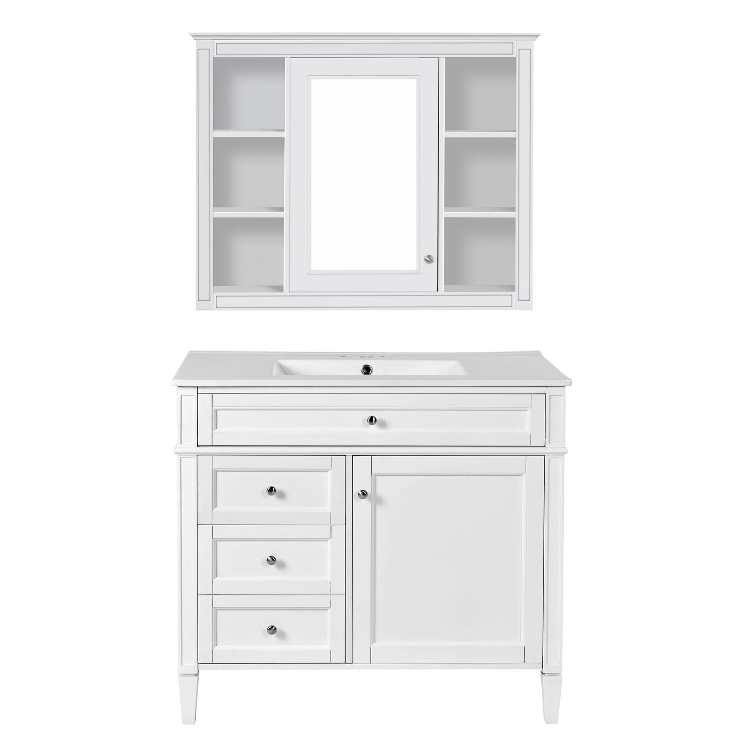 VanityFus 36-in White Bathroom Vanity Single Sink Medicine Cabinet Combo with Ceramic Top Undermount 2 Soft Close Doors 3 Drawers (Mirror Included) Adjustable Shelves