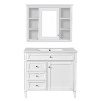 VanityFus 36-in White Bathroom Vanity Single Sink Medicine Cabinet Combo with Ceramic Top Undermount 2 Soft Close Doors 3 Drawers (Mirror Included) Adjustable Shelves