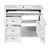 VanityFus 36-in White Bathroom Vanity Single Sink Medicine Cabinet Combo with Ceramic Top Undermount 2 Soft Close Doors 3 Drawers (Mirror Included) Adjustable Shelves