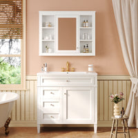VanityFus 36-in White Bathroom Vanity Single Sink Medicine Cabinet Combo with Ceramic Top Undermount 2 Soft Close Doors 3 Drawers Adjustable Shelves (Mirror Included)