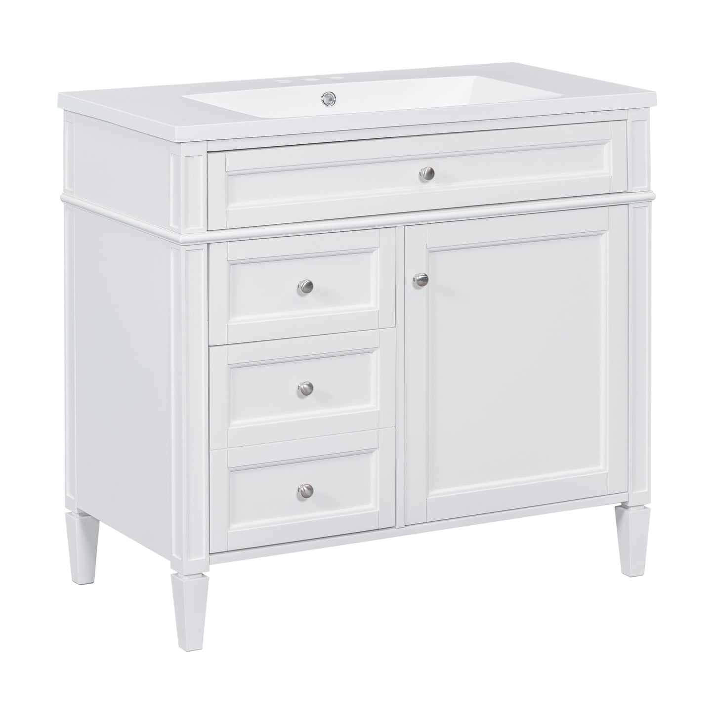 VanityFus 36-in White Bathroom Vanity Single Sink Medicine Cabinet Combo with Ceramic Top Undermount 2 Soft Close Doors 3 Drawers Adjustable Shelves (Mirror Included)