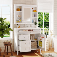 VanityFus 36-in White Bathroom Vanity Single Sink Medicine Cabinet Combo with Ceramic Top Undermount 2 Soft Close Doors 3 Drawers Adjustable Shelves (Mirror Included)