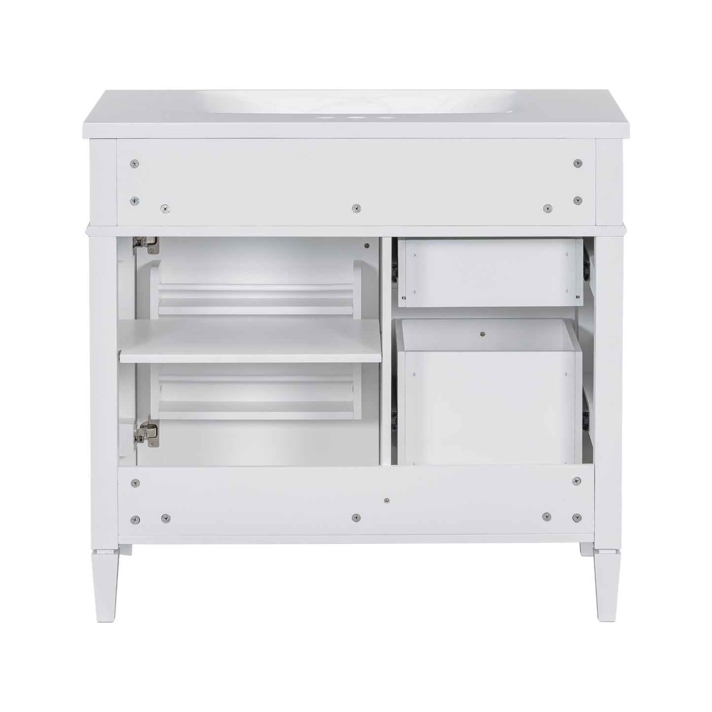 VanityFus 36-in White Bathroom Vanity Single Sink Medicine Cabinet Combo with Ceramic Top Undermount 2 Soft Close Doors 3 Drawers Adjustable Shelves (Mirror Included)