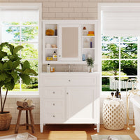 VanityFus 36-in White Bathroom Vanity Single Sink Medicine Cabinet Combo with Ceramic Top Undermount 2 Soft Close Doors 3 Drawers Adjustable Shelves (Mirror Included)