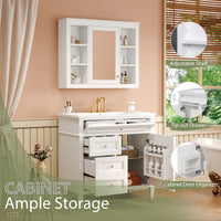 VanityFus 36-in White Bathroom Vanity Single Sink Medicine Cabinet Combo with Ceramic Top Undermount 2 Soft Close Doors 3 Drawers Adjustable Shelves (Mirror Included)