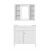 VanityFus 36-in White Bathroom Vanity Single Sink Medicine Cabinet Combo with Ceramic Top Undermount 2 Soft Close Doors 3 Drawers Adjustable Shelves (Mirror Included)