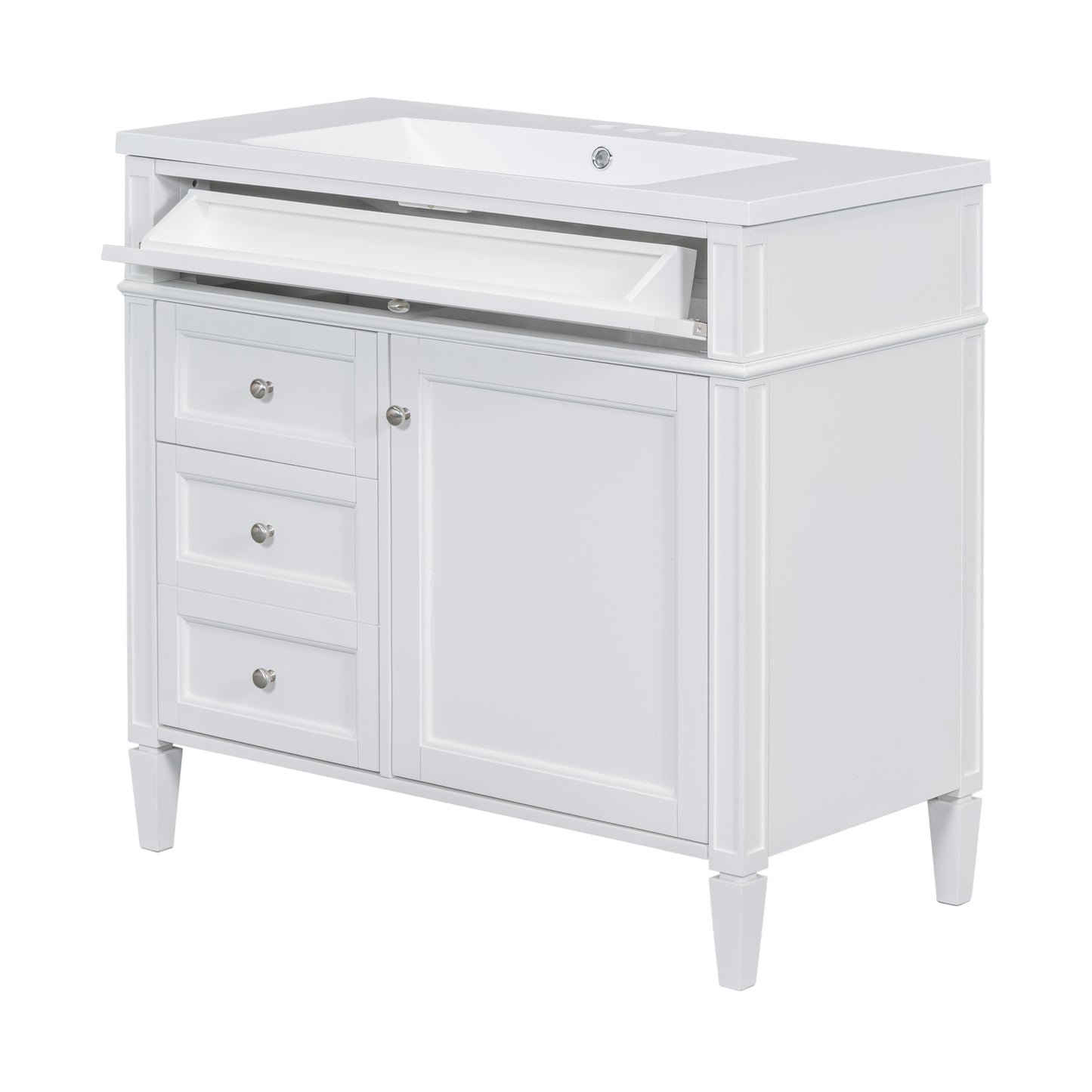 VanityFus 36-in White Bathroom Vanity Single Sink Medicine Cabinet Combo with Ceramic Top Undermount 2 Soft Close Doors 3 Drawers Adjustable Shelves (Mirror Included)
