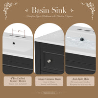 VanityFus 36-in Black Bathroom Vanity Single Sink Medicine Cabinet Combo with Ceramic Top Undermount 1 Door 5 Drawers (Mirror Included)