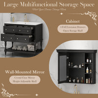 VanityFus 36-in Black Bathroom Vanity Single Sink Medicine Cabinet Combo with Ceramic Top Undermount 1 Door 5 Drawers (Mirror Included)