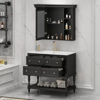 VanityFus 36-in Black Bathroom Vanity Single Sink Medicine Cabinet Combo with Ceramic Top Undermount 1 Door 5 Drawers (Mirror Included)